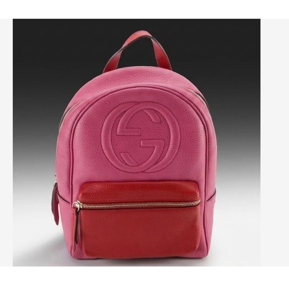 Gucci Soho Chain Backpack Pink Red Pebbled Leather Interlocking G 431570